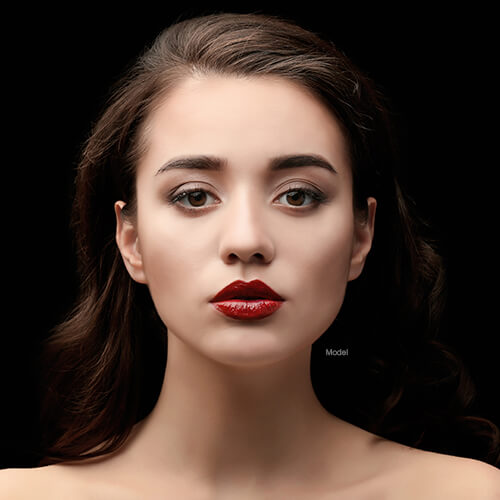 Woman with dark red lip stick